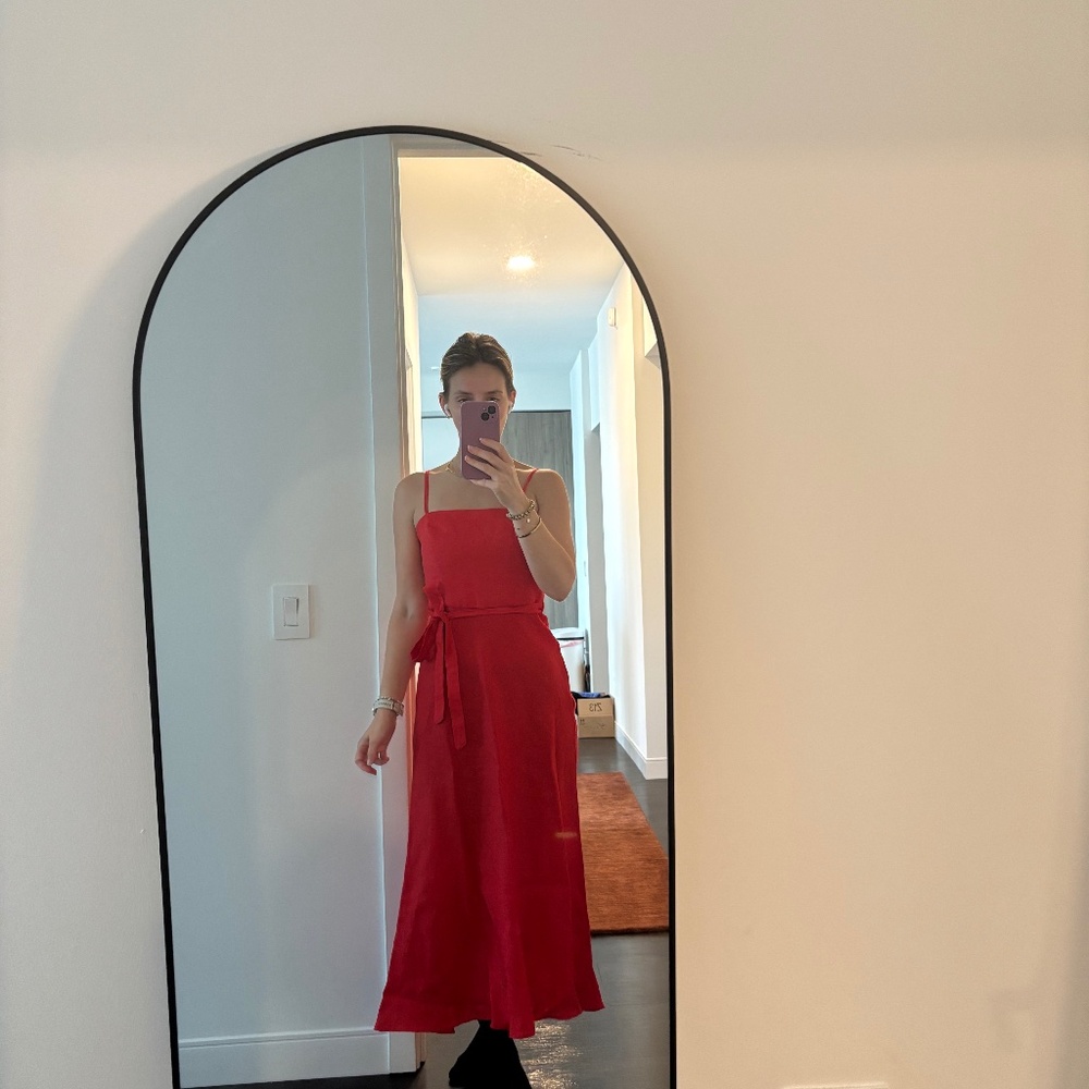 Mango, red linen summer dress
